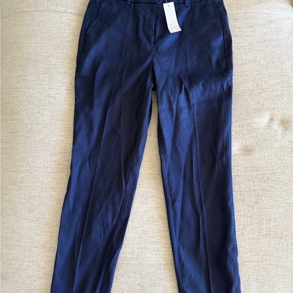 White House Black Market Linen Slim Ankle Pants size 2P in Officer Blue